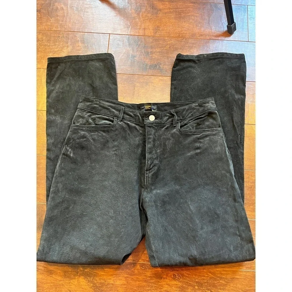 Vintage Jou Jou Skins Suede Leather Biker Y2K Slim Straight Pants Size 13/14